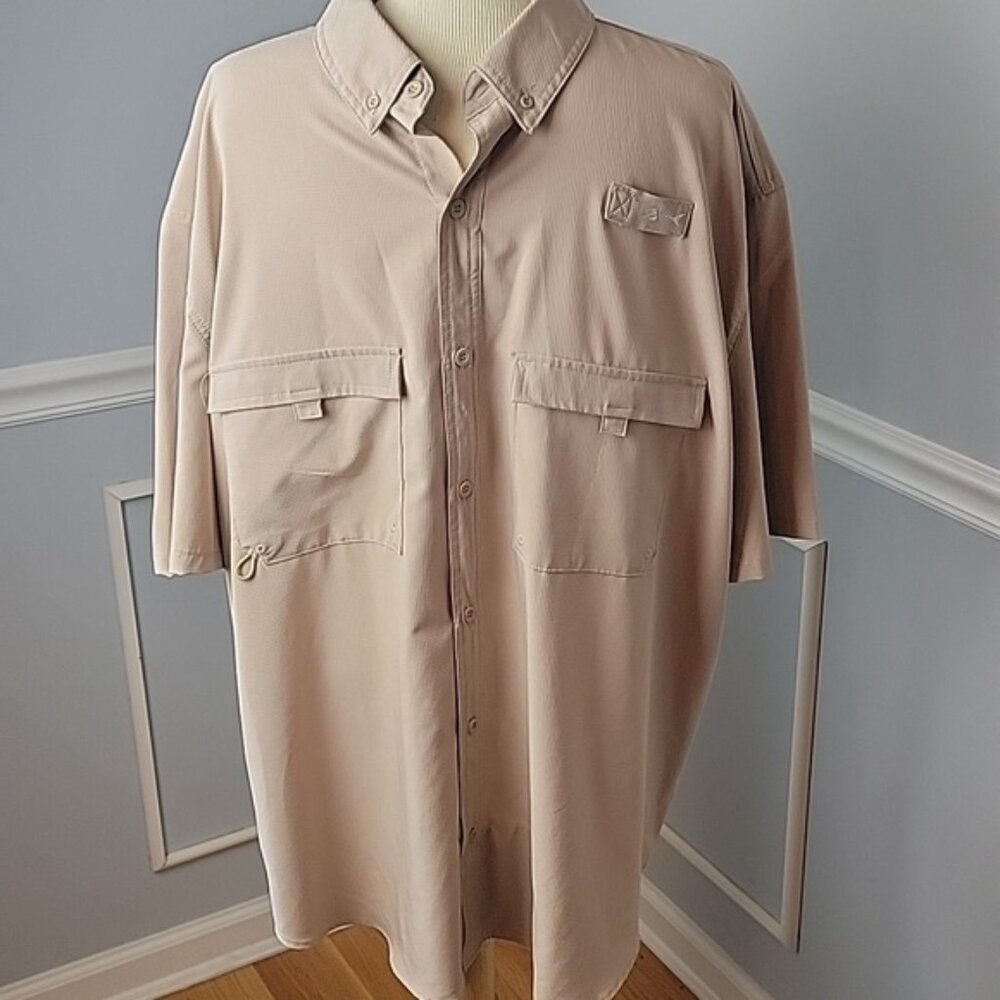 SILVER BAIT Tan Outdoor‎ Performance Fishing Short Sleeve Button Down Shirt XXL